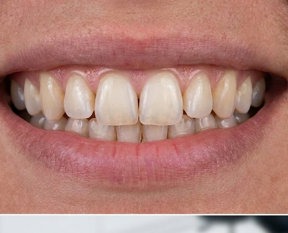 Antes del tratamiento, dientes con tonalidad amarillenta