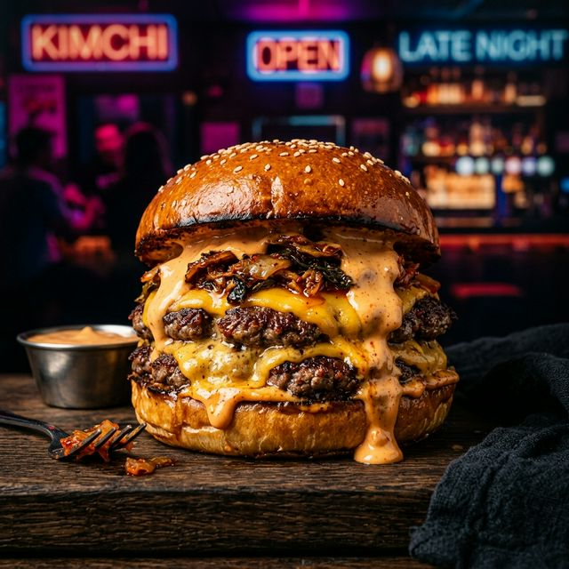 Seoul Smash Burger con kimchi y mayo gochujang