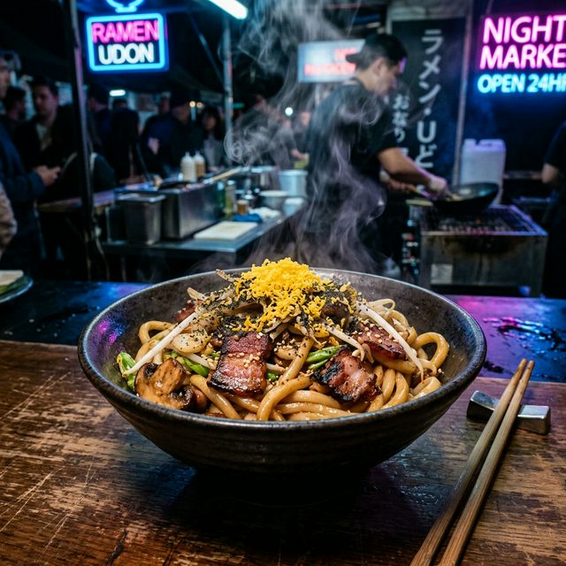 Tokyo Neon Noodles con panceta ahumada y yema curada